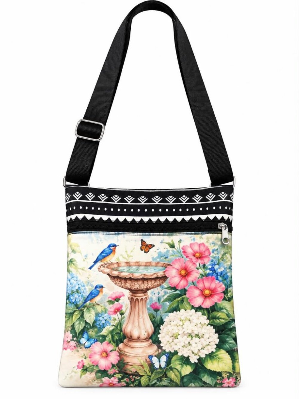 Bluebird Garden Birdbath Crossbody Bag